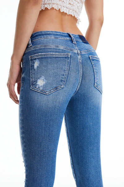 swvws BAYEAS Full Size Mid Waist Distressed Ripped Straight Jeans