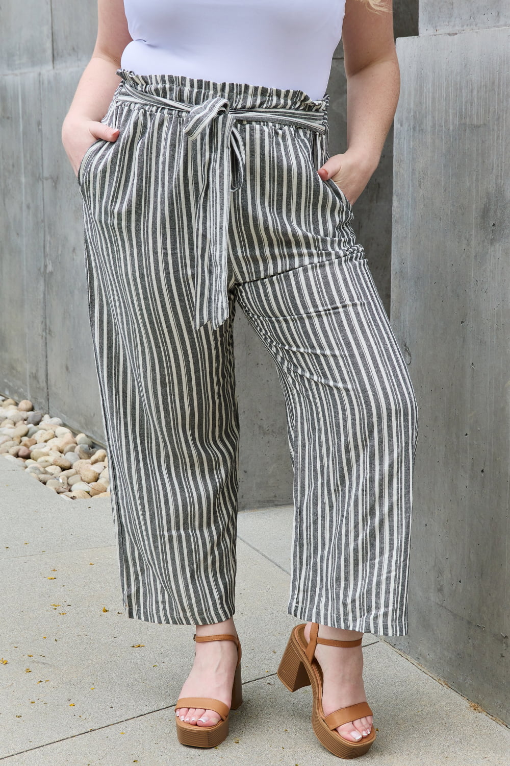 swvws Heimish Find Your Path Full Size Paperbag Waist Striped Culotte Pants