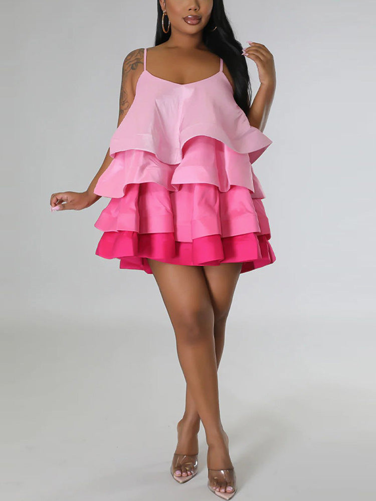 Sixsr Spaghetti Strap Cake Ruffles Dress