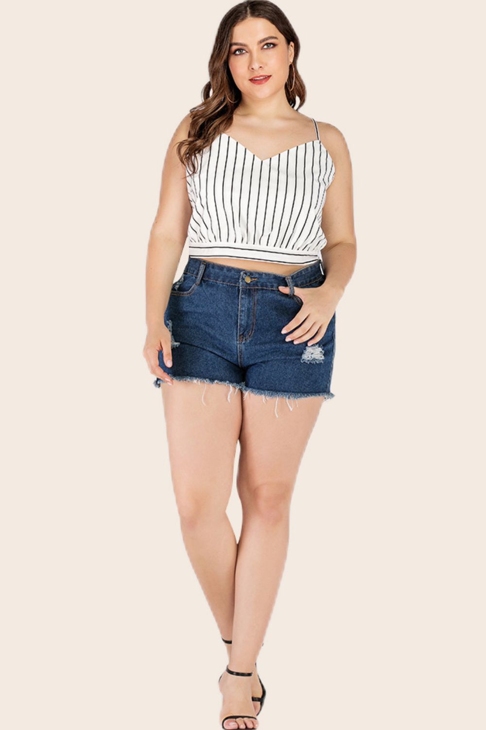 swvws Plus Size Striped Tie-Back Cropped Cami