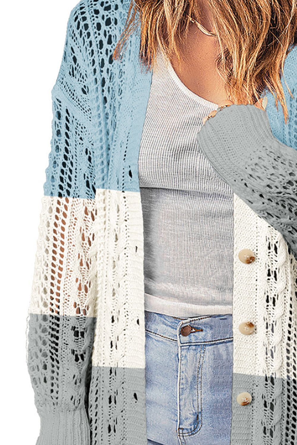 swvws Openwork Ribbed Cuff Longline Cardigan