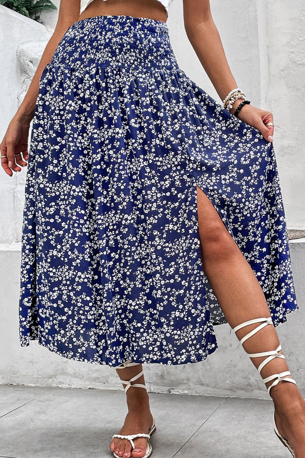 themeisles Ditsy Floral Slit High Waist Skirt