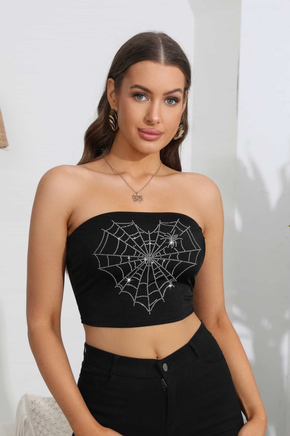 swvws Heart Spider Web Graphic Tube Top