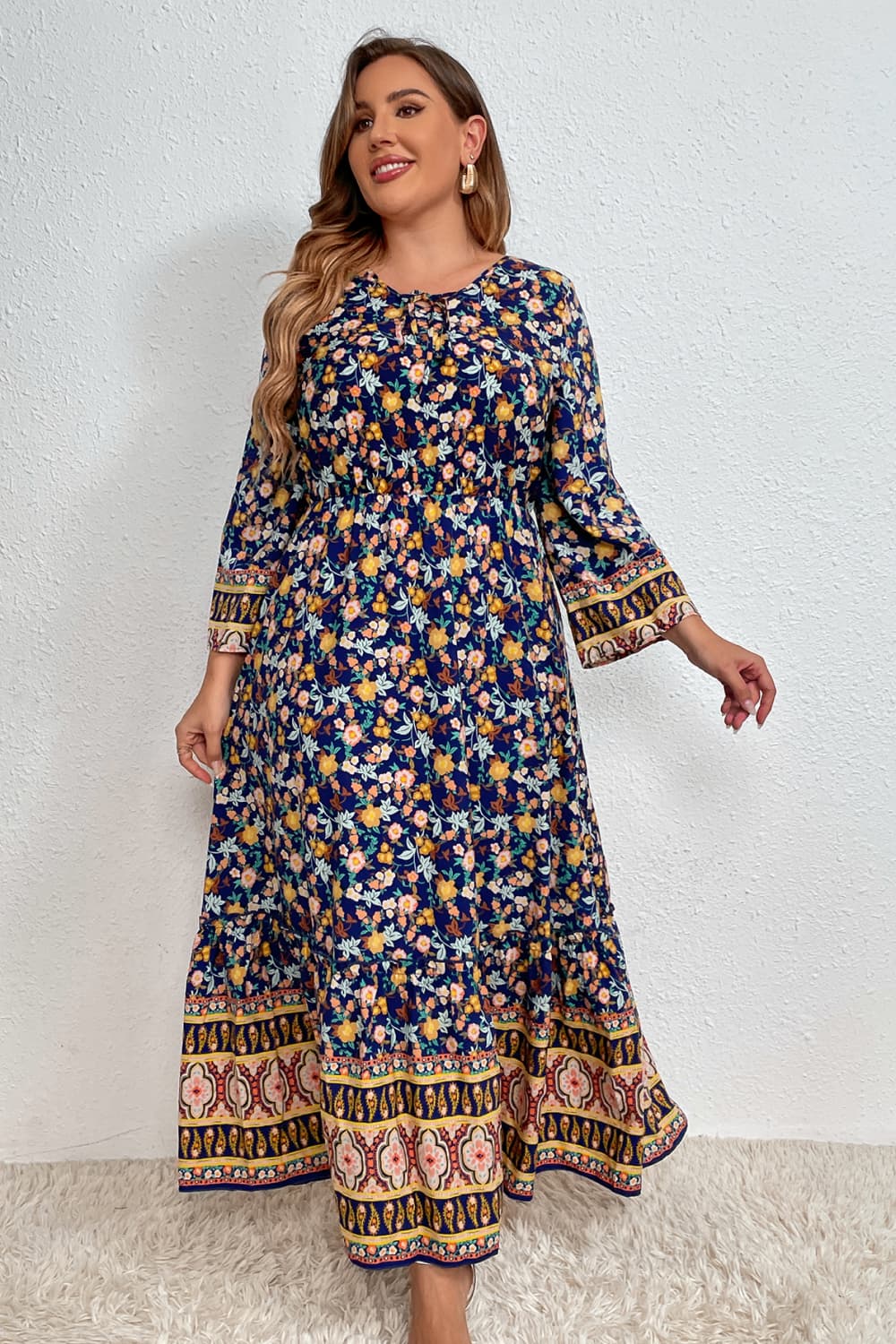 swvws Melo Apparel Plus Size Bohemian Round Neck Maxi Dress