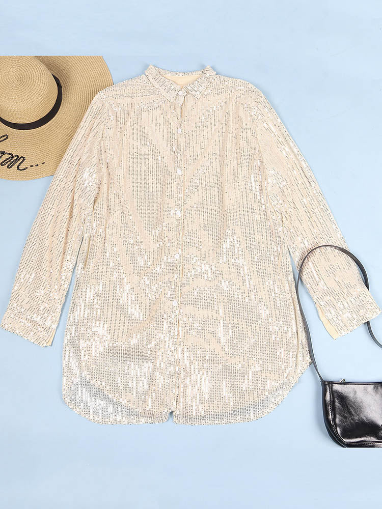 Sixsr Sequin Shirt Mini Dress