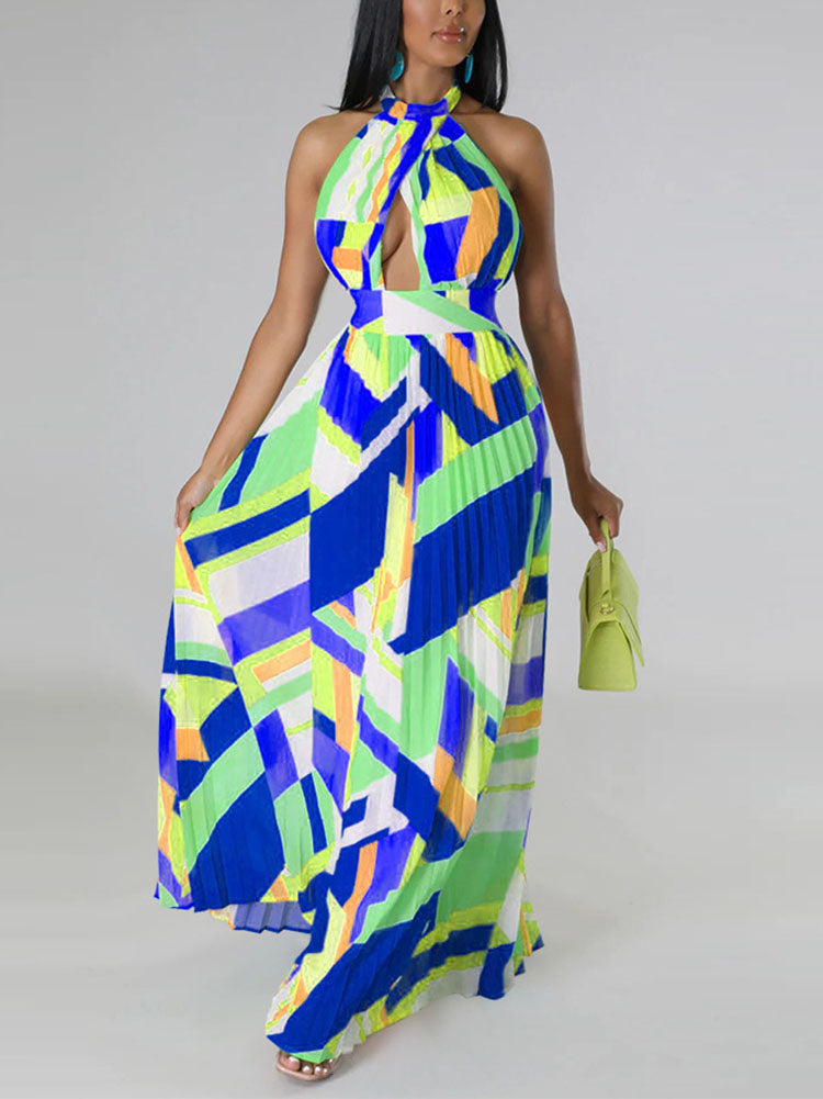 Sixsr Halter Pleated Maxi Dress