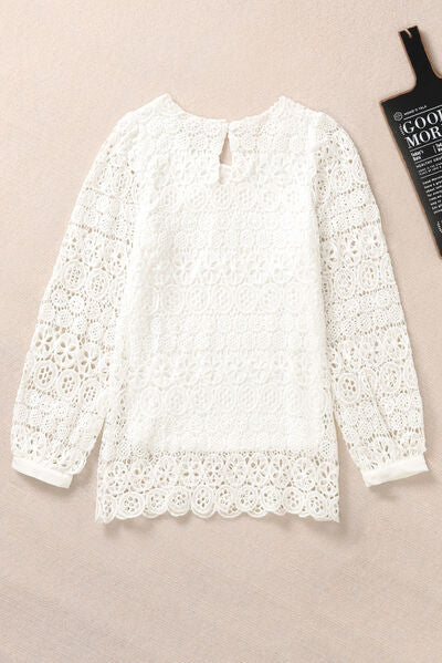 swvws Lace Round Neck Long Sleeve Blouse