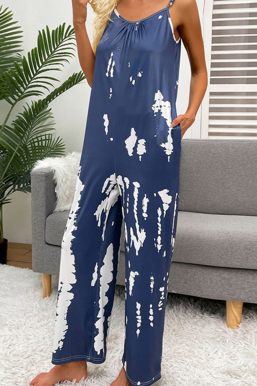 swvws Tie-Dye Spaghetti Strap Jumpsuit with Pockets