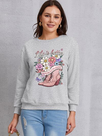 swvws Graphic Round Neck Long Sleeve Sweatshirt