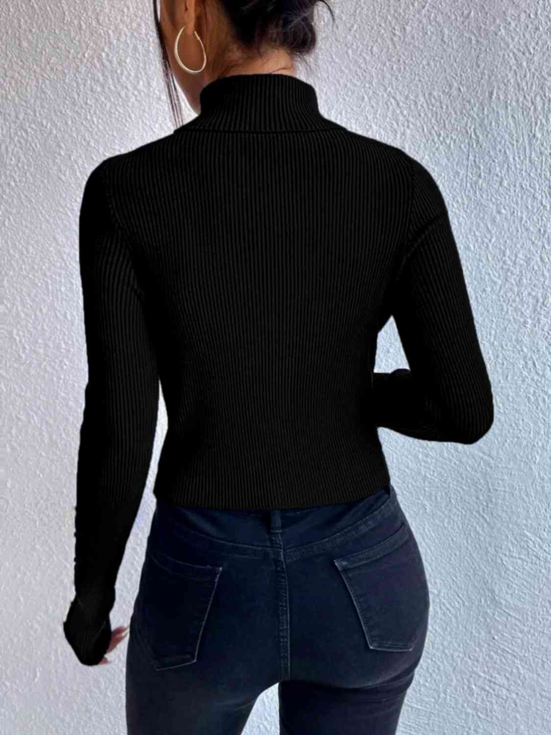 swvws Cutout Turtleneck Rib-Knit Top