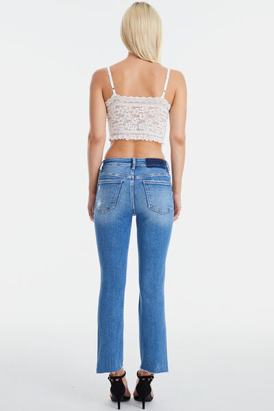 swvws BAYEAS Full Size Mid Waist Distressed Ripped Straight Jeans