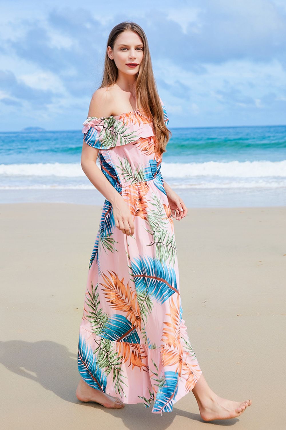 swvws Full Size Ruffled Off-Shoulder Flutter Sleeve Maxi Dress