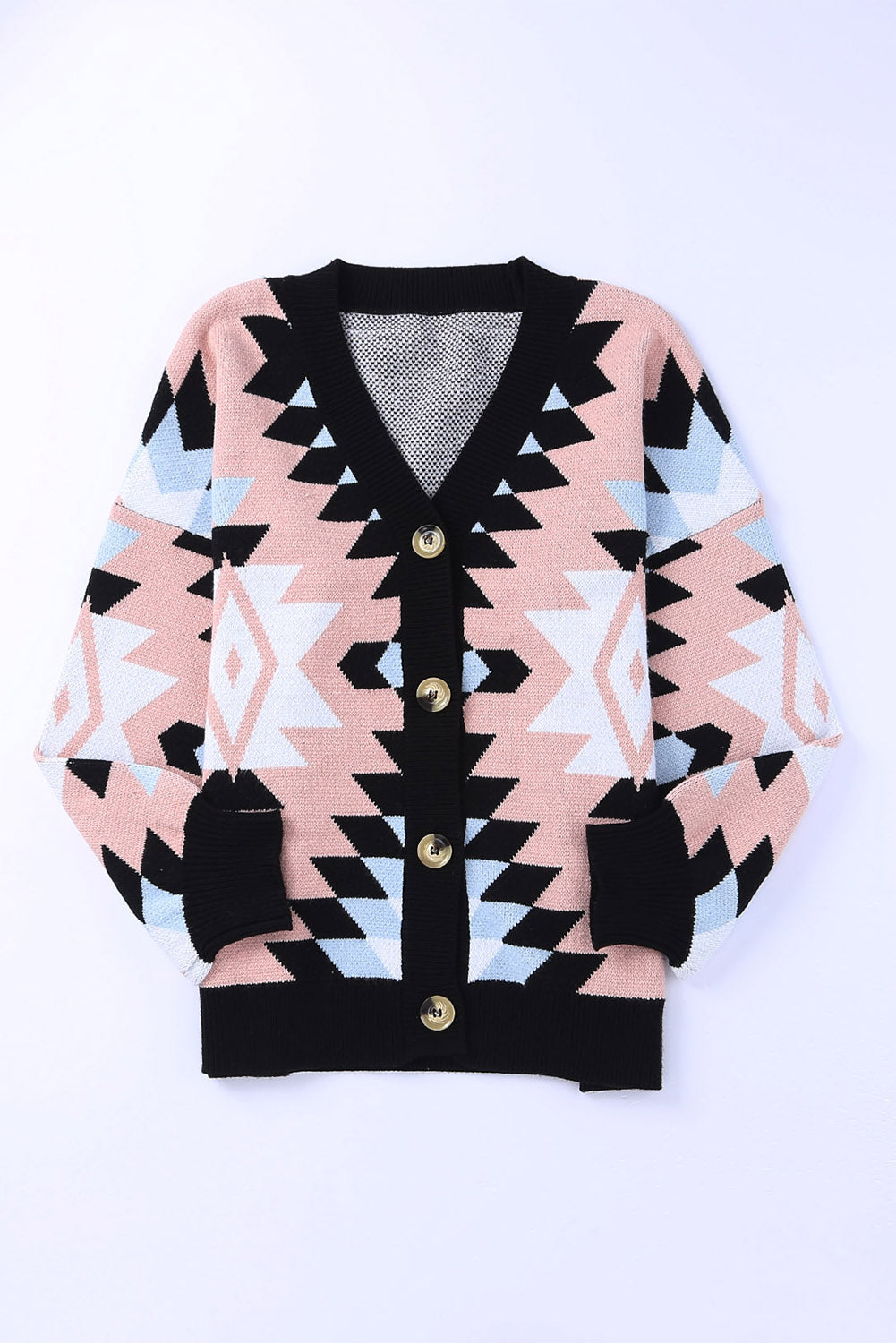 swvws Geometric Button Down Dropped Shoulder Cardigan