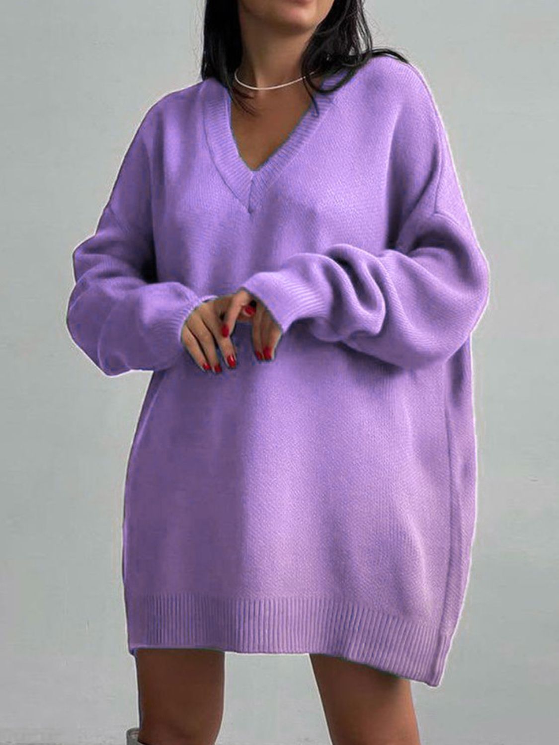 swvws V-Neck Dropped Shoulder Sweater Dress