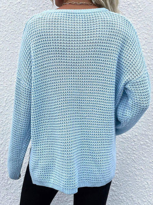 swvws Notched Long Sleeve Sweater