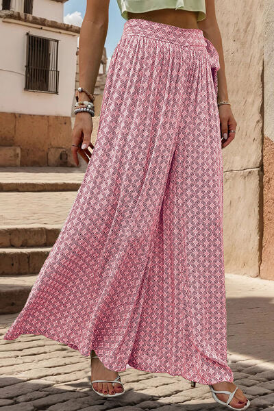 swvws Printed Tied Wide Leg Pants