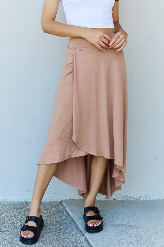 themeisles Ninexis First Choice High Waisted Flare Maxi Skirt in Camel