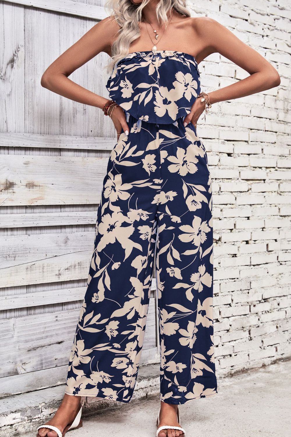 swvws Floral Strapless Wide Leg Jumpsuit