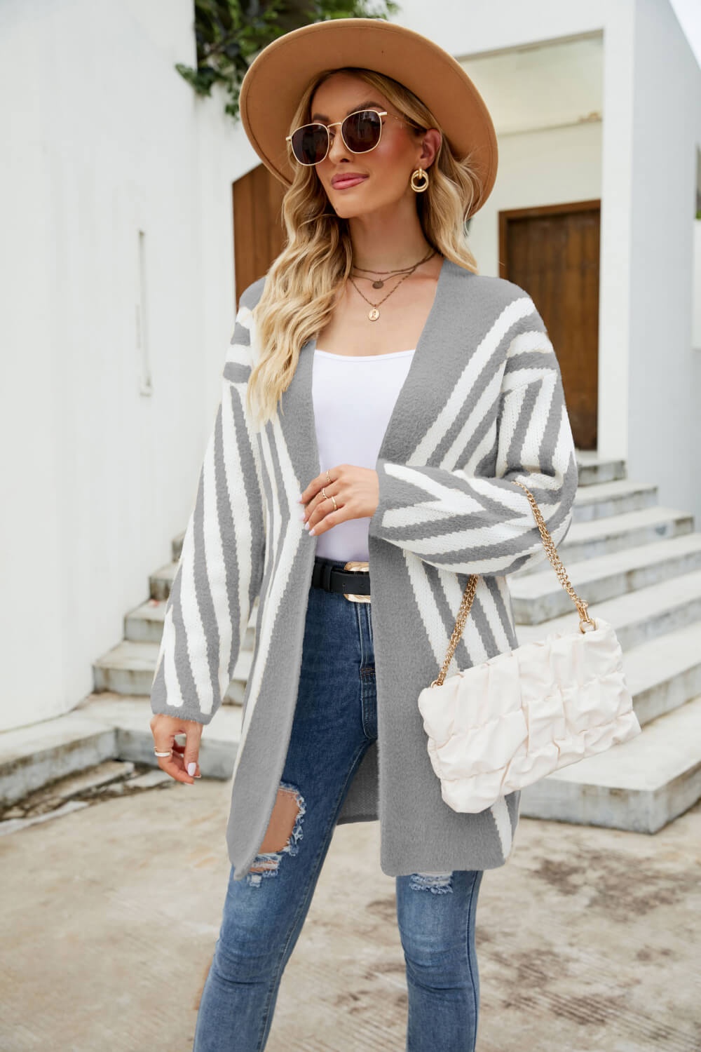 swvws Two-Tone Open Front Fuzzy Longline Cardigan