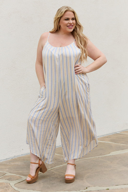 swvws HEYSON Full Size Multi Colored Striped Jumpsuit with Pockets