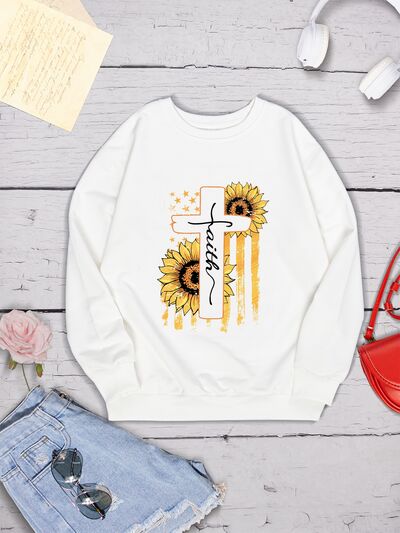 swvws Sunflower Round Neck Dropped Shoulder Sweatshirt