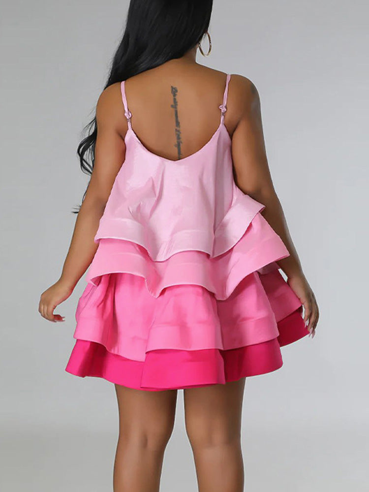 Sixsr Spaghetti Strap Cake Ruffles Dress