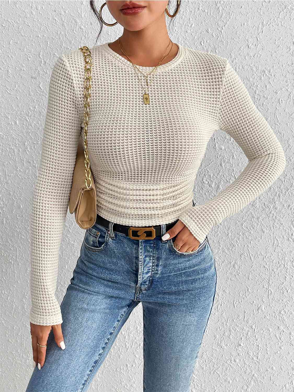 swvws Round Neck Ruched Knit Top