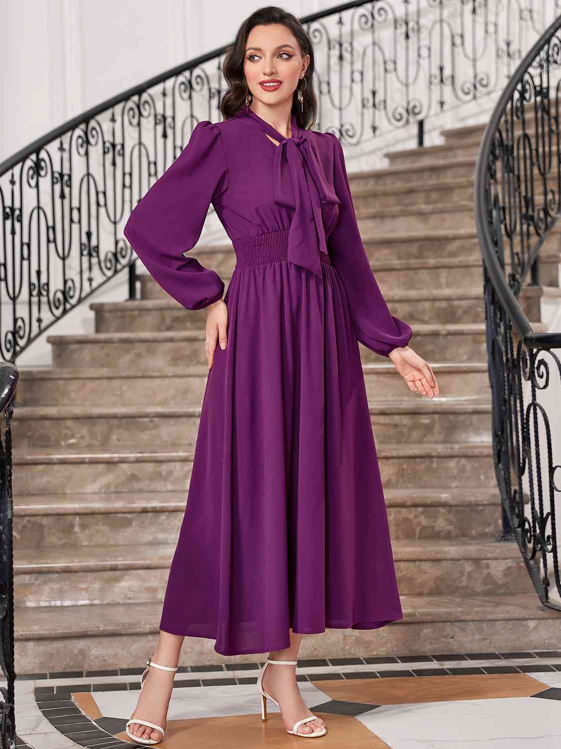 swvws Tie-Neck Balloon Sleeve Dress