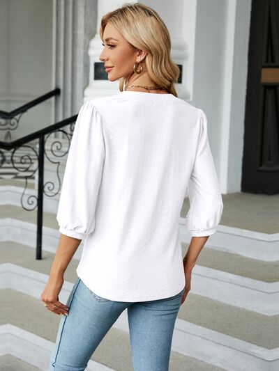 swvws Textured Notched Three-Quarter Sleeve Blouse