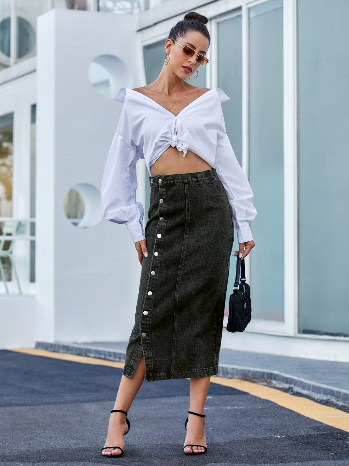 themeisles Button Down Denim Skirt