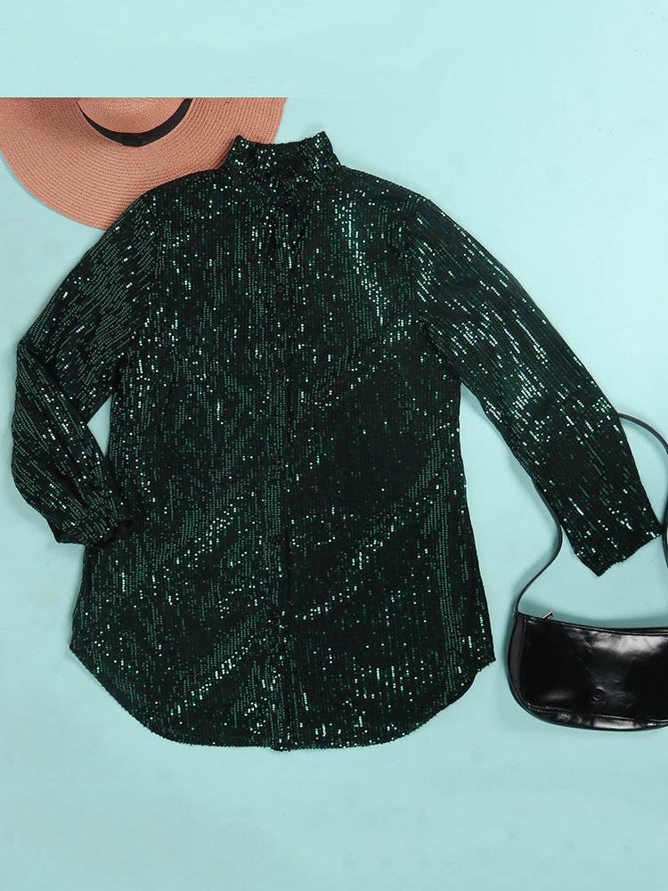 Sixsr Sequin Shirt Mini Dress