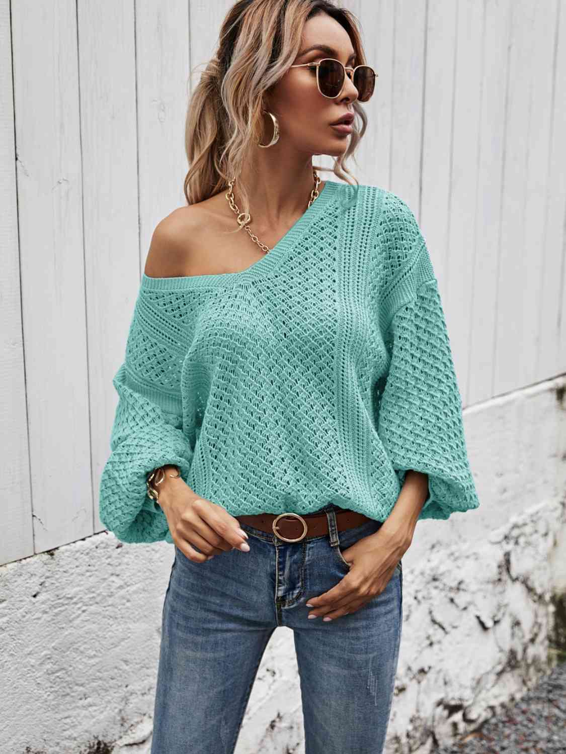 swvws V-Neck Dropped Shoulder Sweater