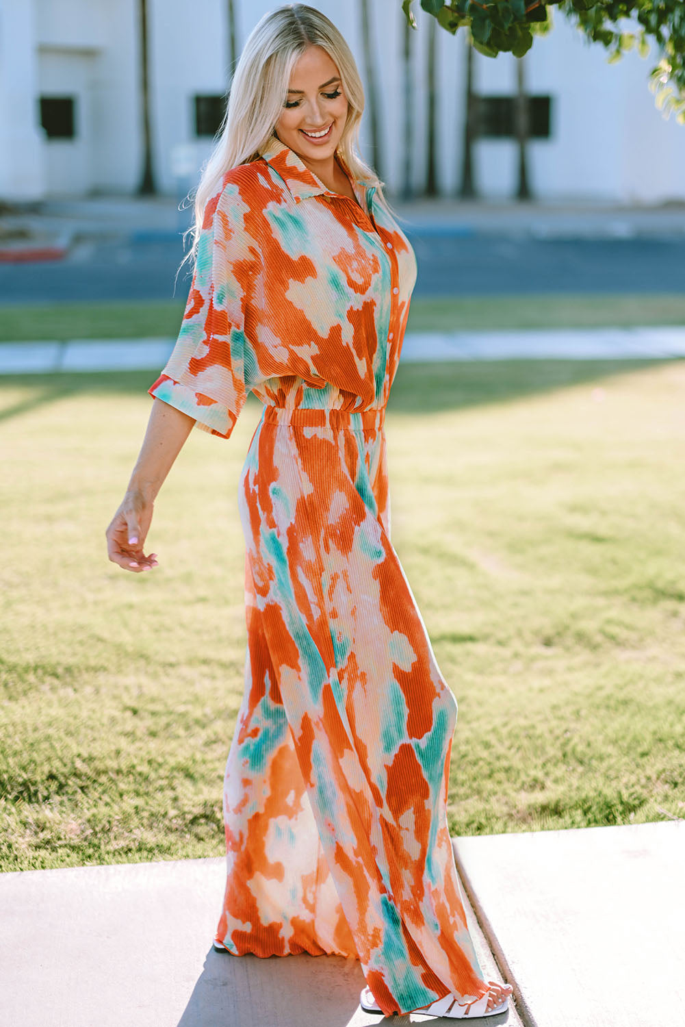 swvws Tie-Dye Collared Wide Leg Jumpsuit