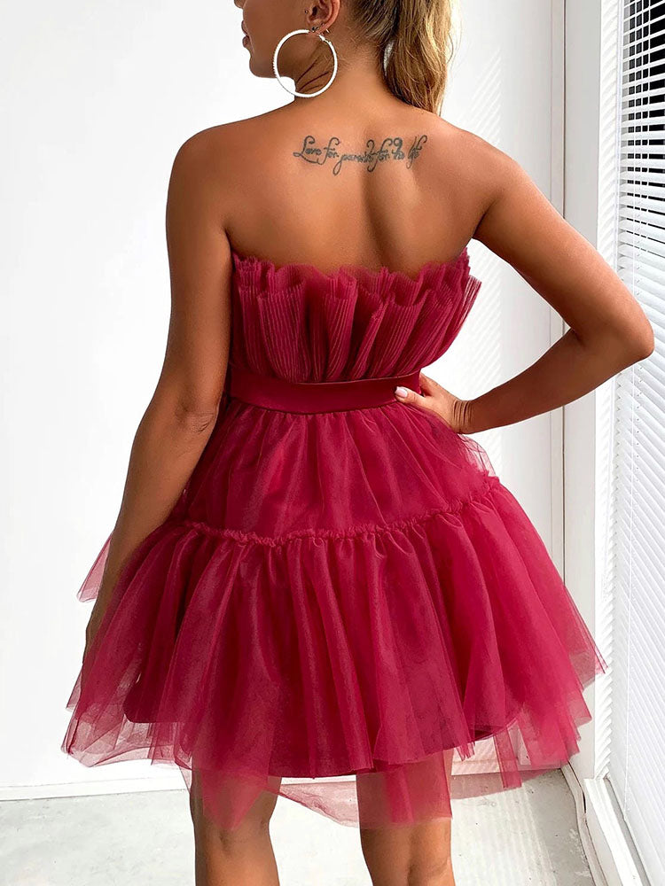 Sixsr Bow Decor Layered Tulle Cocktail Dress