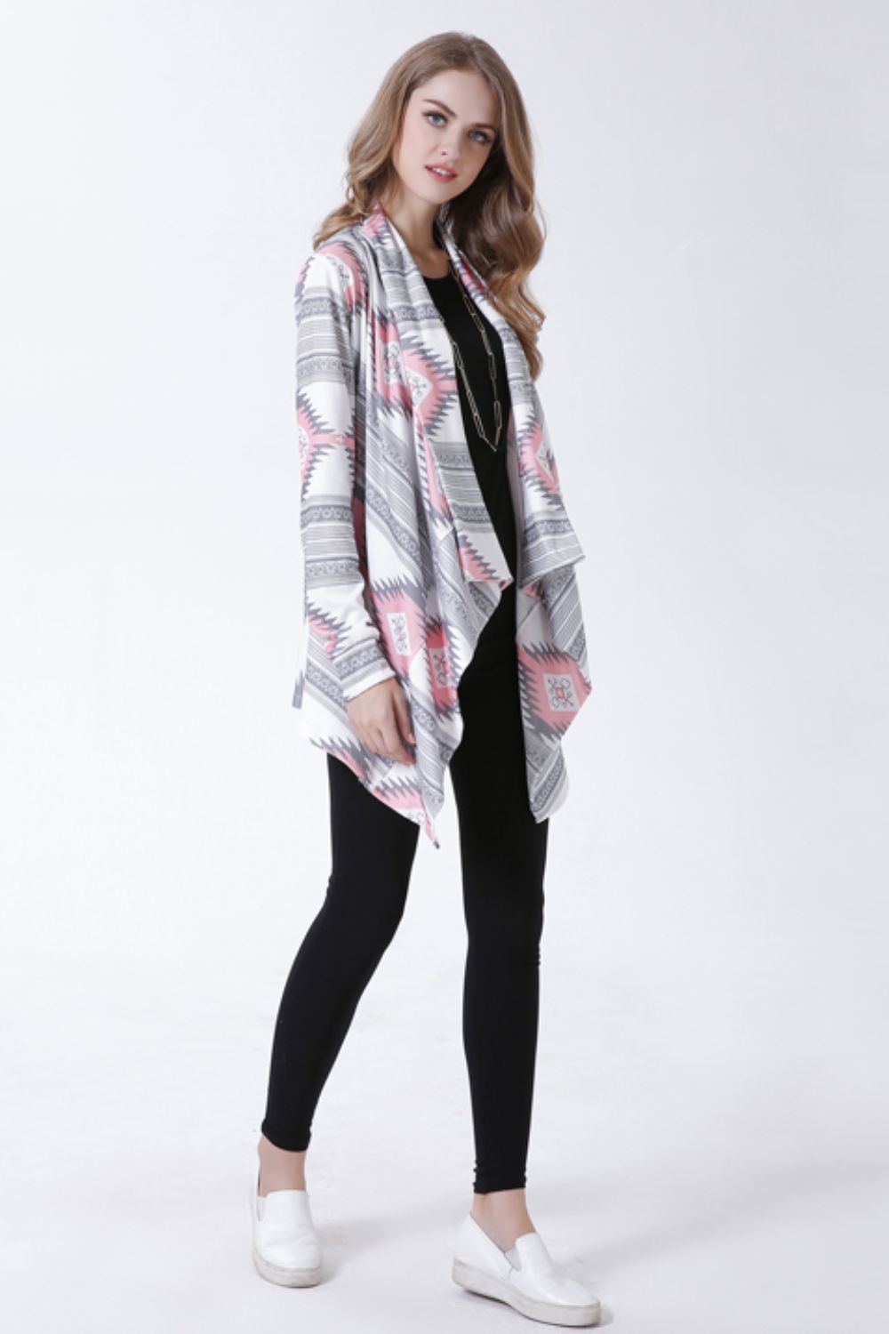 swvws Geometric Open Front Handkerchief Hem Cardigan