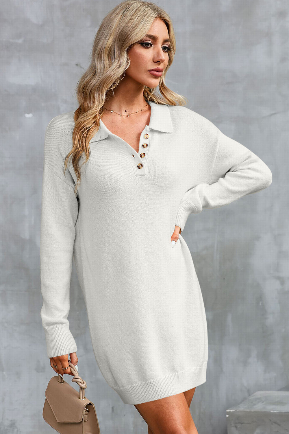 swvws Buttoned Long Sleeve Sweater Dress