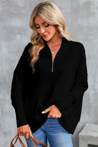 swvws Half Zip Pocketed Dropped Shoulder Sweatshirt