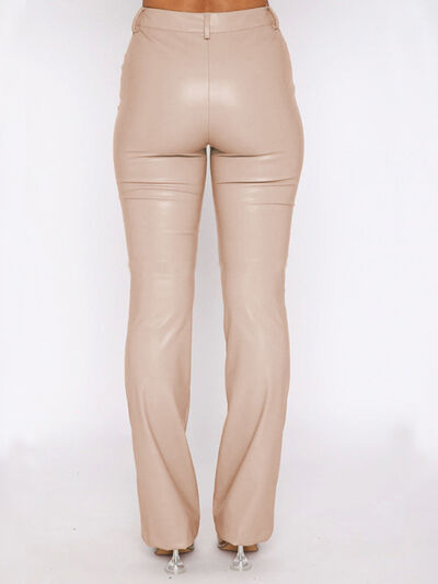 swvws PU Leather High Waist Straight Pants