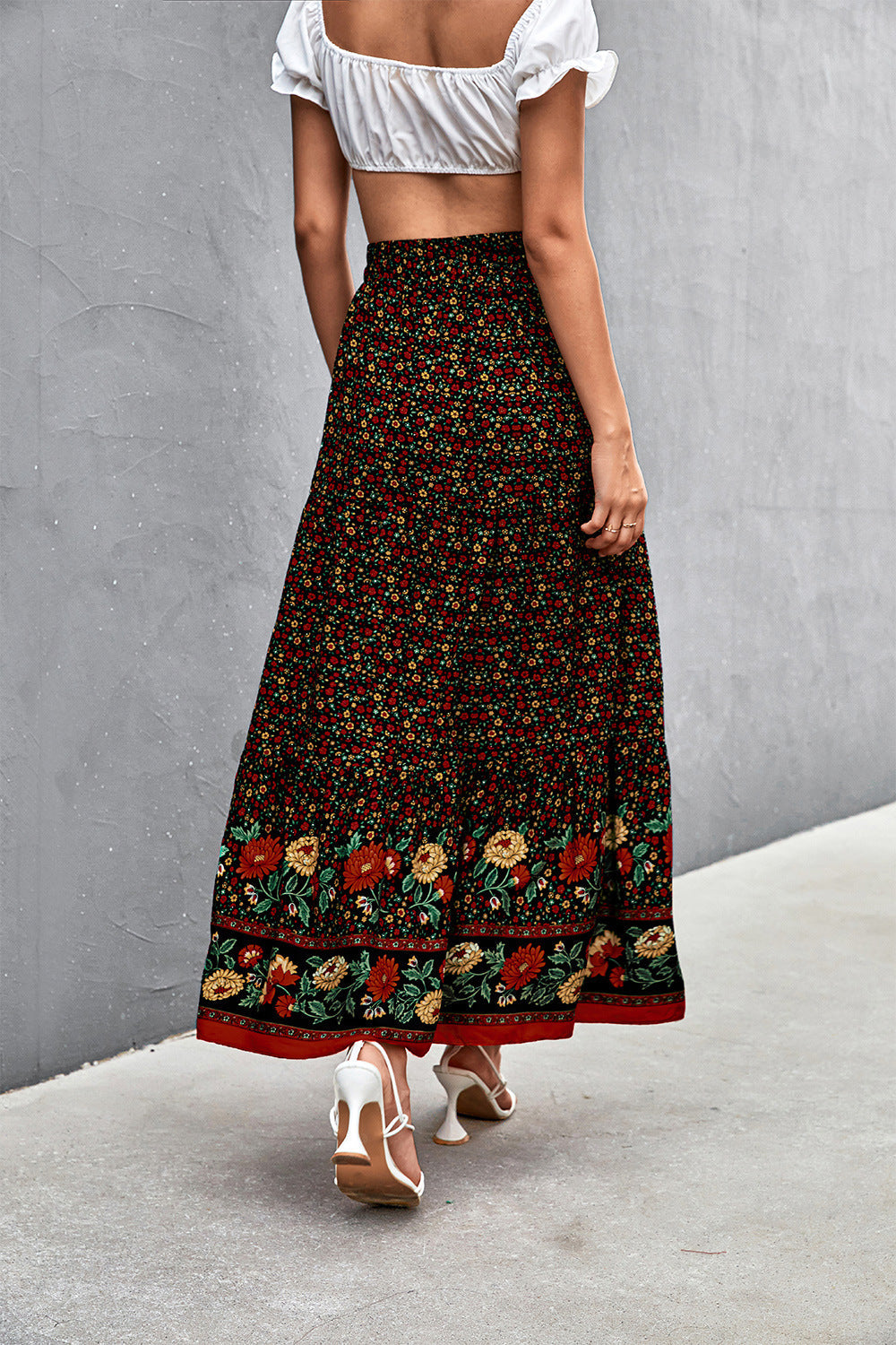 themeisles Floral Tied Maxi Skirt