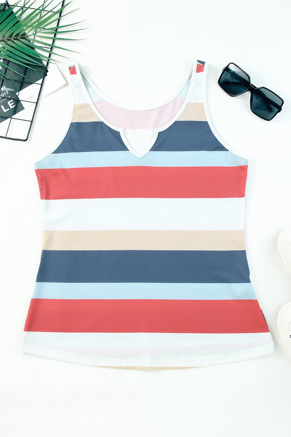 swvws Striped Notched Neck Tank