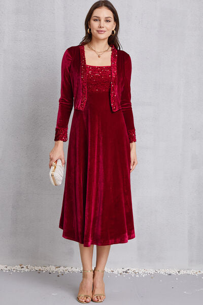 swvws Sequin Long Sleeve Midi Dress