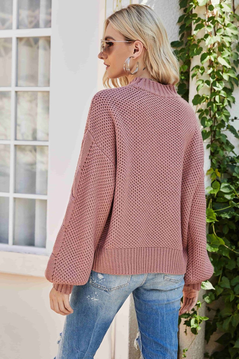 swvws Mixed Knit Crewneck Drop Shoulder Sweater