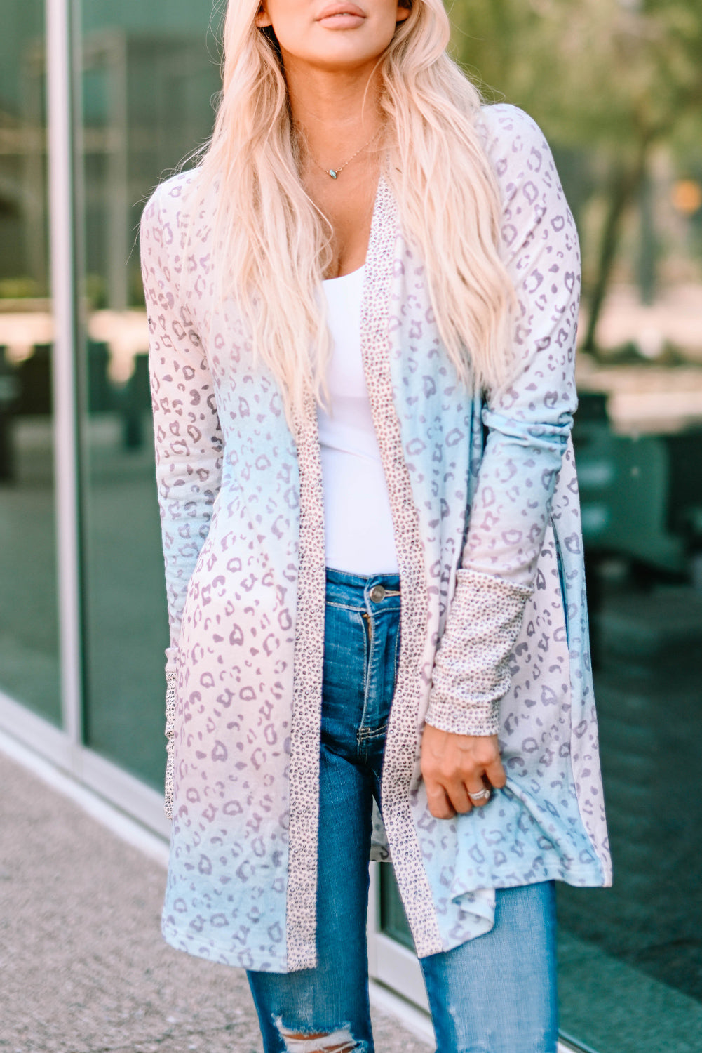 swvws Leopard Gradient Open Front Cardigan