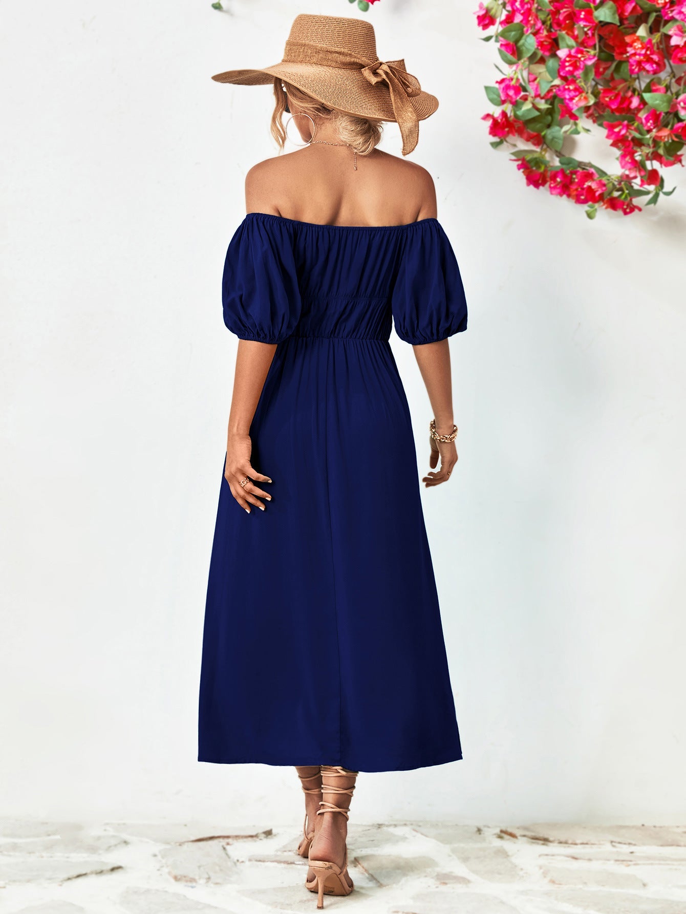 swvws Off-Shoulder Balloon Sleeve Midi Dress