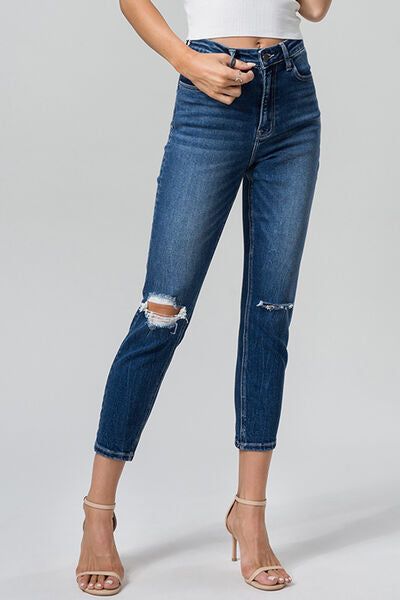 swvws BAYEAS Full Size High Waist Distressed Washed Cropped Mom Jeans