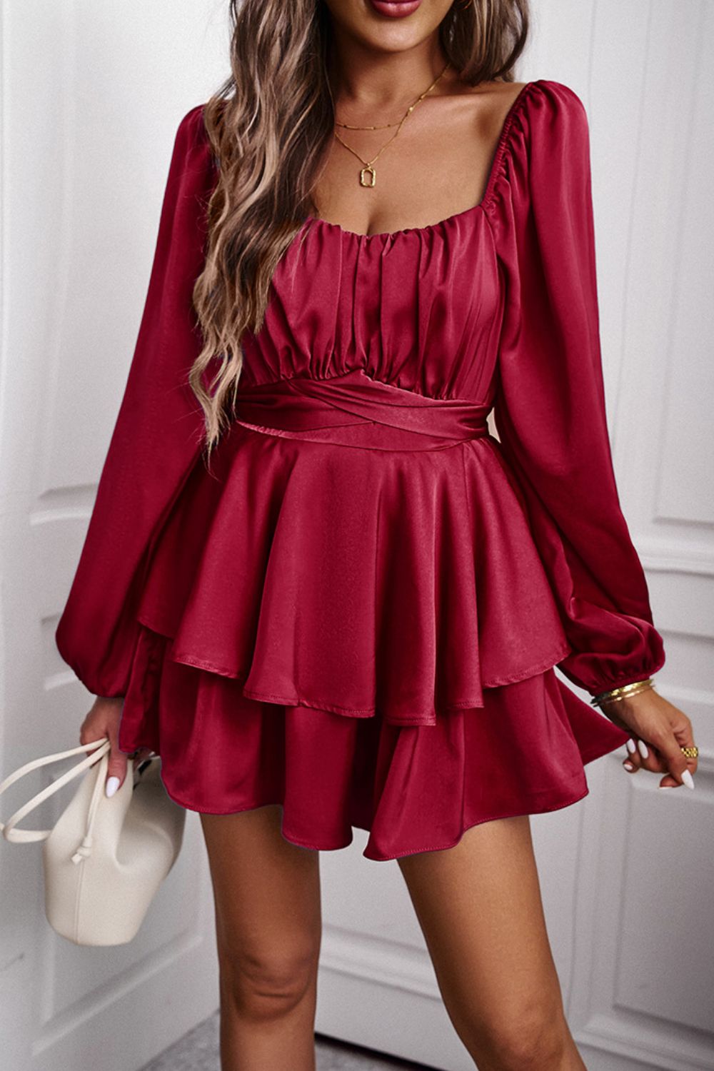 swvws Long Balloon Sleeve Layered Romper