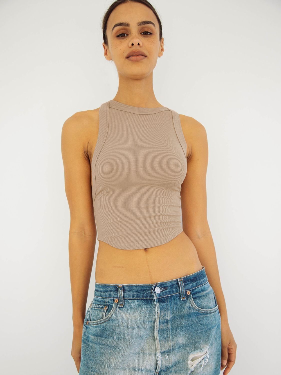 swvws Halter Neck Ribbed Cropped Top