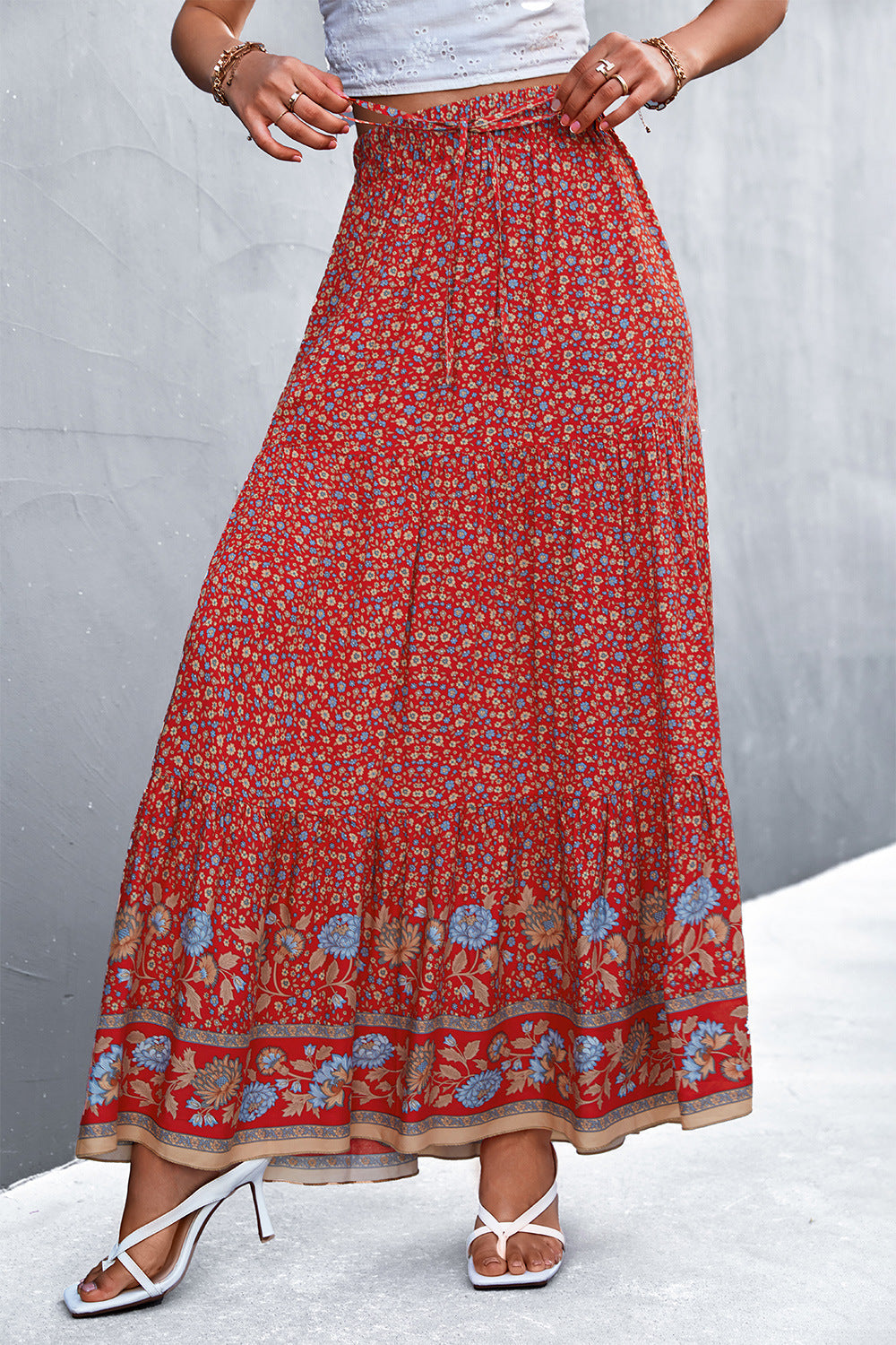 themeisles Floral Tied Maxi Skirt