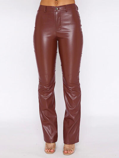 swvws PU Leather High Waist Straight Pants