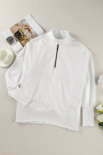 swvws Half Zip Pocketed Dropped Shoulder Sweatshirt